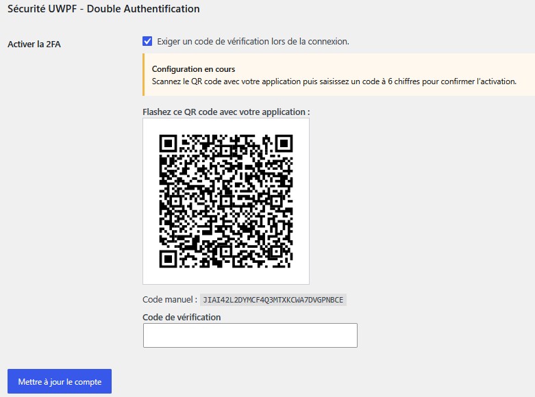 Activation de la double authentification 2FA dans LockWall WP
