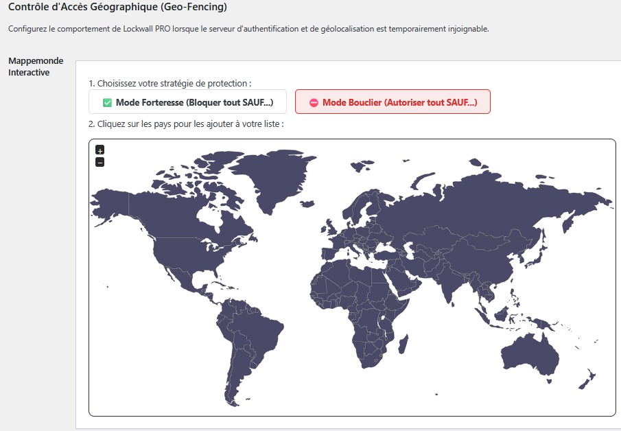 Contrôle d'accès géographique avec mappemonde interactive dans LockWall PRO
