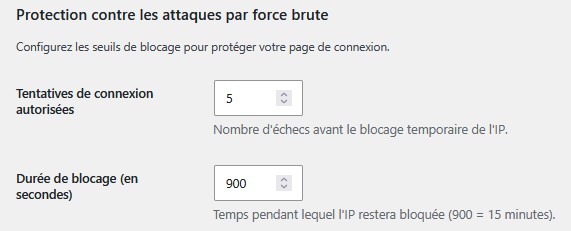 Réglage de la protection brute force dans LockWall WP